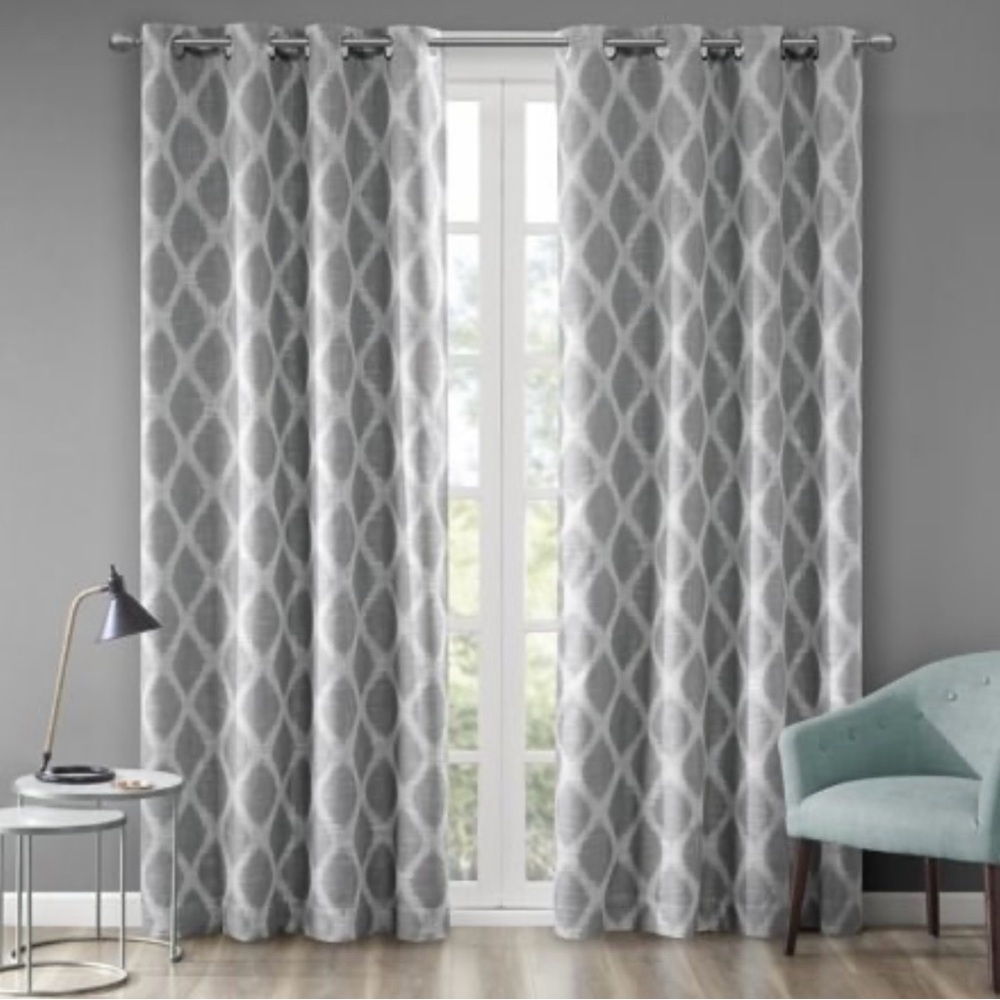 SunSmart Kagen Printed Ikat Blackout Curtain Panel Pair 50"W X 84"L - Grey